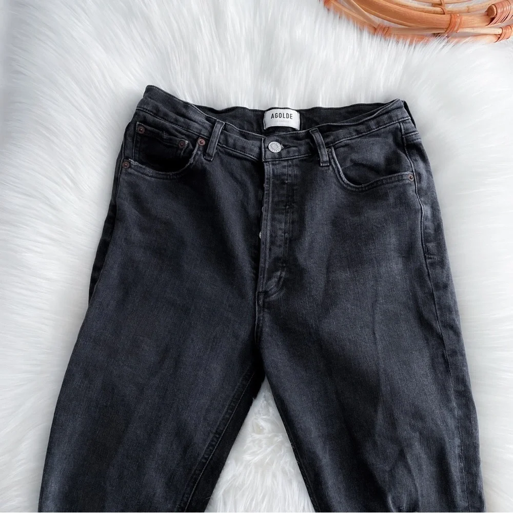 Agolde Black Nico High Wasted Ripped Knee Button Fly Slim Jean Distressed
